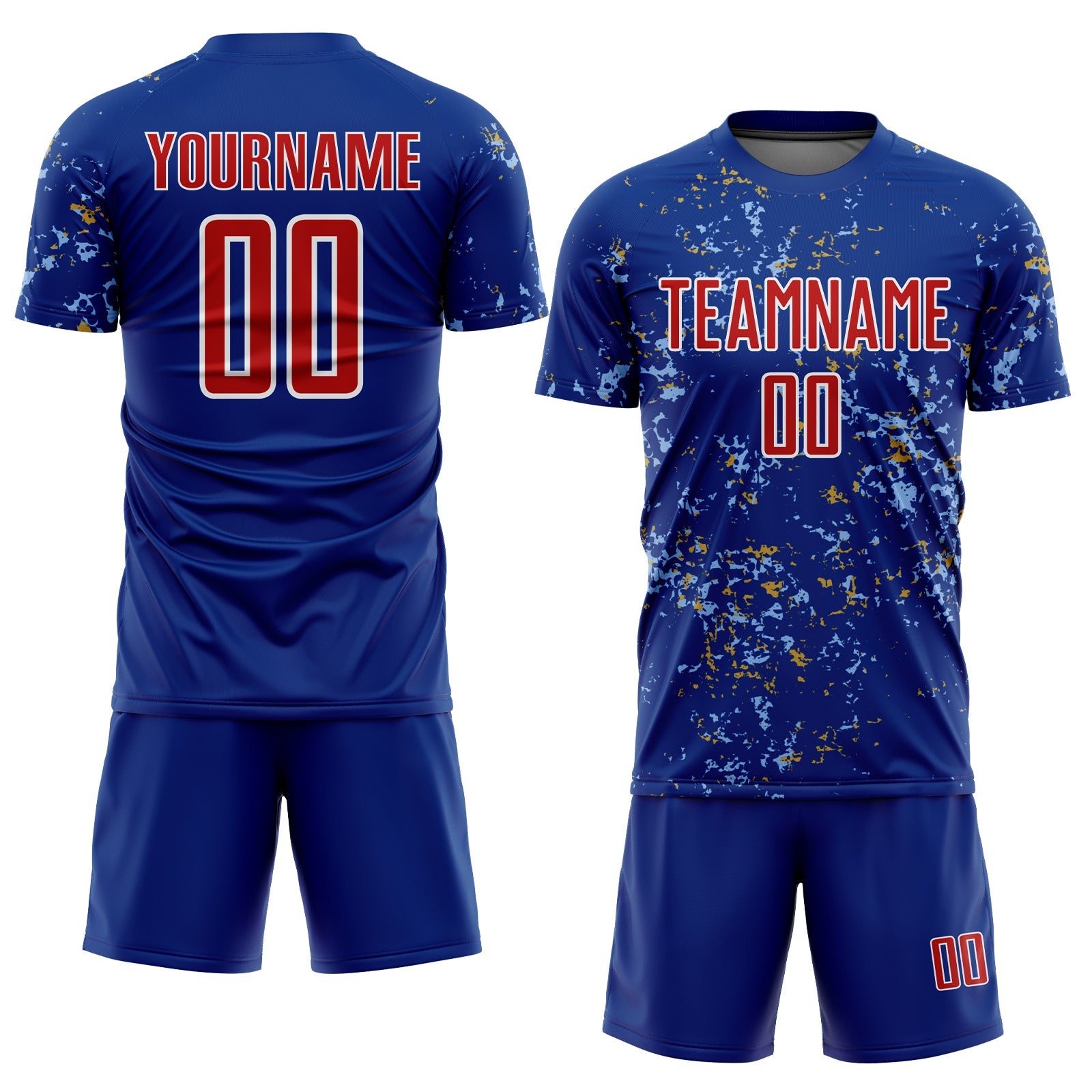 Custom Royal Red Old Gold-Light Blue Abstract Fragment Art Sublimation Soccer Uniform Jersey - Sky-Custom