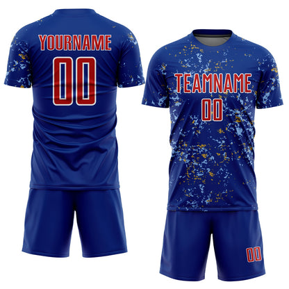 Custom Royal Red Old Gold-Light Blue Abstract Fragment Art Sublimation Soccer Uniform Jersey - Sky-Custom