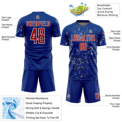 Custom Royal Red Old Gold-Light Blue Abstract Fragment Art Sublimation Soccer Uniform Jersey - Sky-Custom