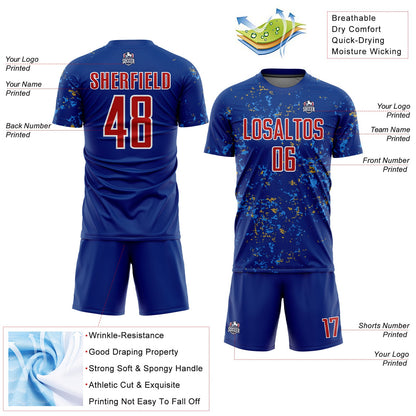Custom Royal Red Old Gold-Powder Blue Abstract Fragment Art Sublimation Soccer Uniform Jersey - Sky-Custom