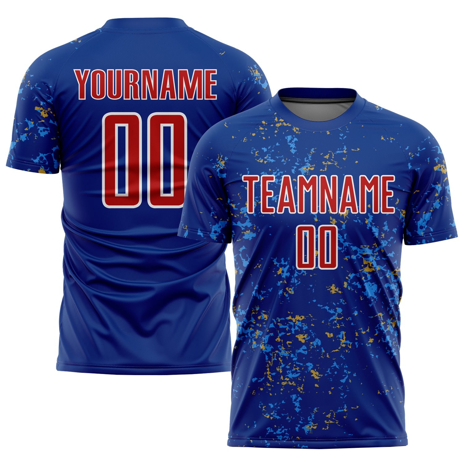 Custom Royal Red Old Gold-Powder Blue Abstract Fragment Art Sublimation Soccer Uniform Jersey - Sky-Custom