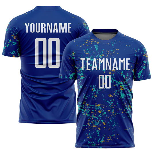 Custom Royal Old Gold-Aqua Abstract Fragment Art Sublimation Soccer Uniform Jersey - Sky-Custom