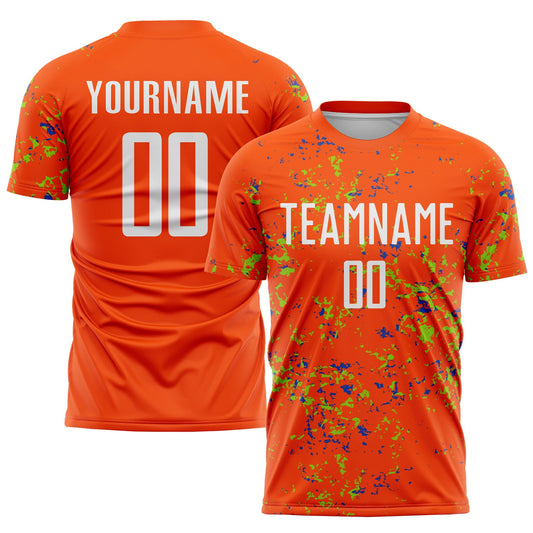 Custom Orange Neon Green-Thunder Blue Abstract Fragment Art Sublimation Soccer Uniform Jersey - Sky-Custom