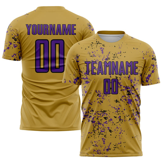 Custom Old Gold Purple-Black Abstract Fragment Art Sublimation Soccer Uniform Jersey - Sky-Custom