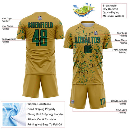 Custom Old Gold Kelly Green-Black Abstract Fragment Art Sublimation Soccer Uniform Jersey - Sky-Custom