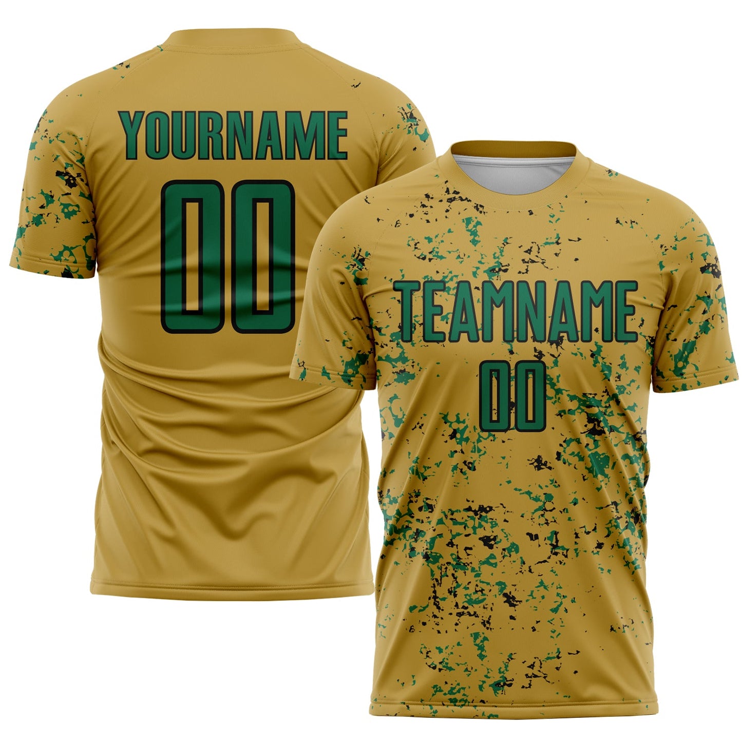 Custom Old Gold Kelly Green-Black Abstract Fragment Art Sublimation Soccer Uniform Jersey - Sky-Custom