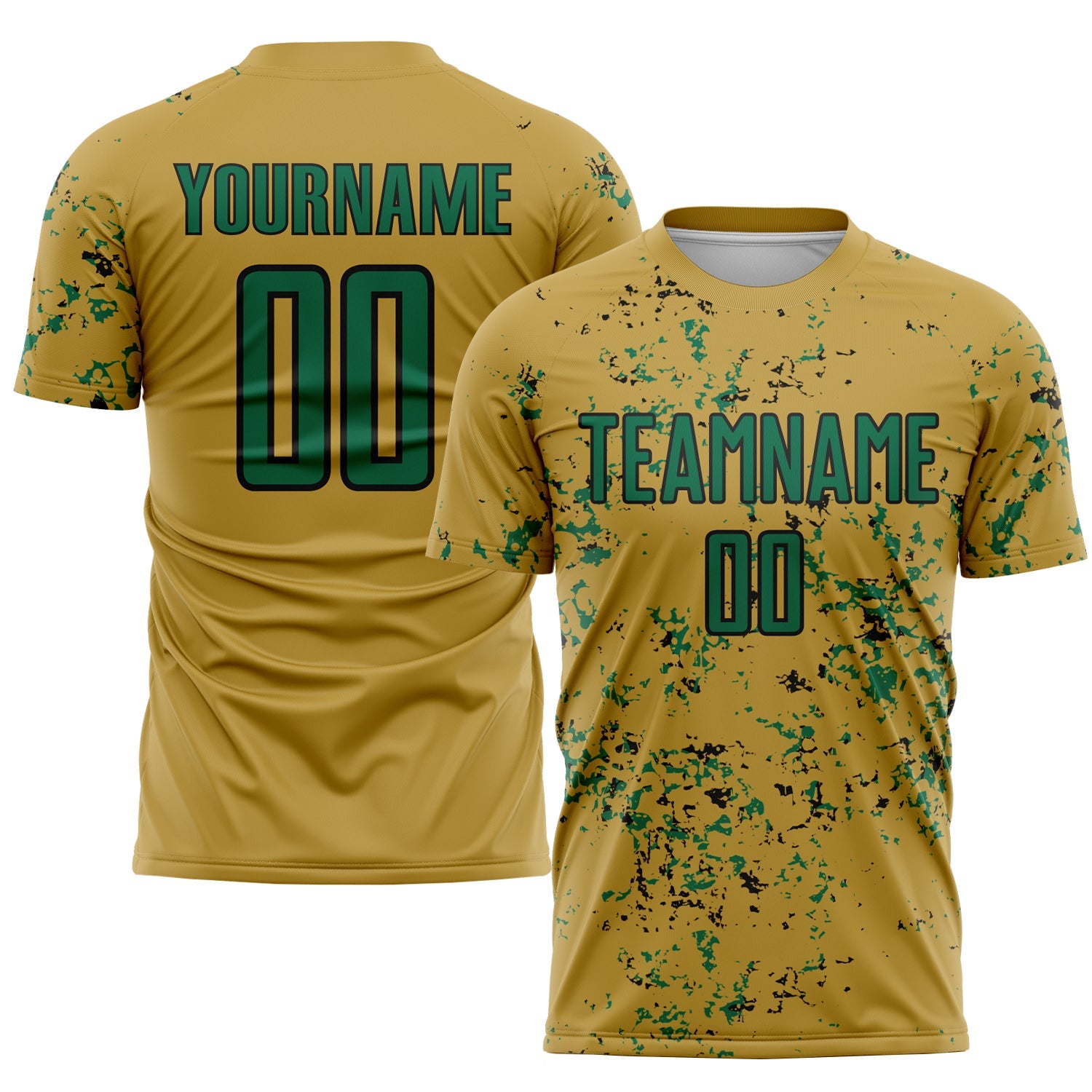 Custom Old Gold Kelly Green-Black Abstract Fragment Art Sublimation Soccer Uniform Jersey - Sky-Custom