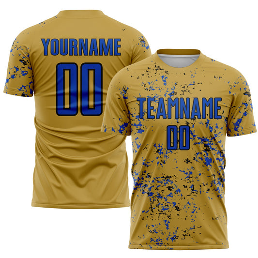 Custom Old Gold Thunder Blue-Black Abstract Fragment Art Sublimation Soccer Uniform Jersey - Sky-Custom