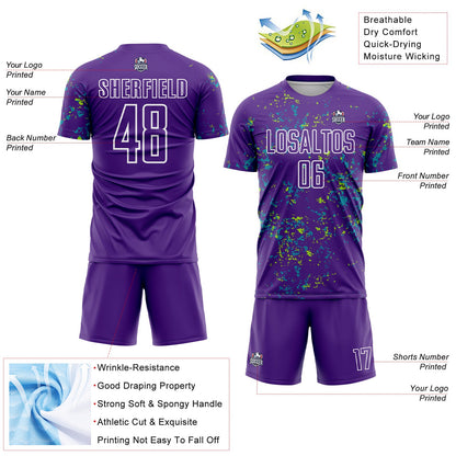 Custom Purple Neon Green-Teal Abstract Fragment Art Sublimation Soccer Uniform Jersey - Sky-Custom