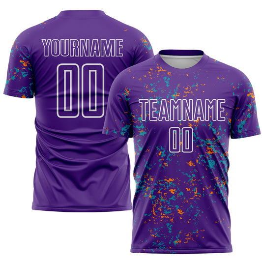 Custom Purple Bay Orange-Teal Abstract Fragment Art Sublimation Soccer Uniform Jersey - Sky-Custom