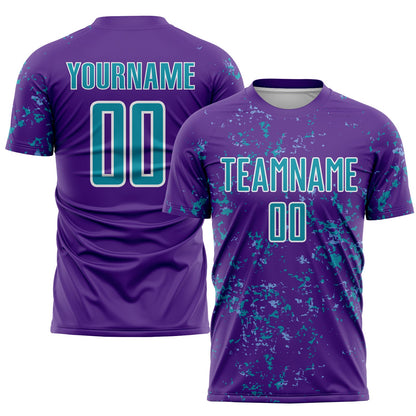 Custom Purple Teal-Light Blue Abstract Fragment Art Sublimation Soccer Uniform Jersey - Sky-Custom