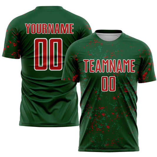 Custom Green Red-Kelly Green Abstract Fragment Art Sublimation Soccer Uniform Jersey - Sky-Custom