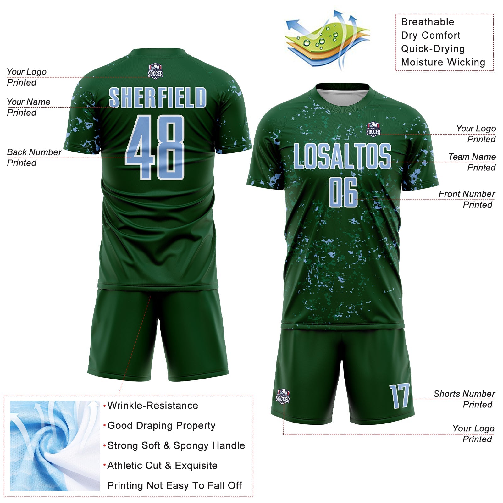 Custom Green Light Blue-Kelly Green Abstract Fragment Art Sublimation Soccer Uniform Jersey - Sky-Custom