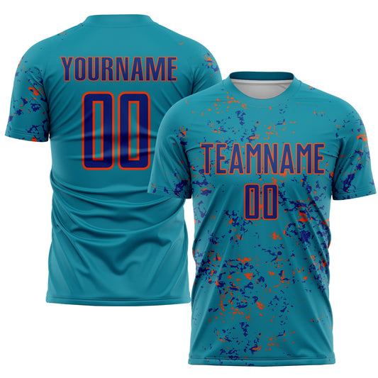 Custom Teal Royal-Orange Abstract Fragment Art Sublimation Soccer Uniform Jersey - Sky-Custom