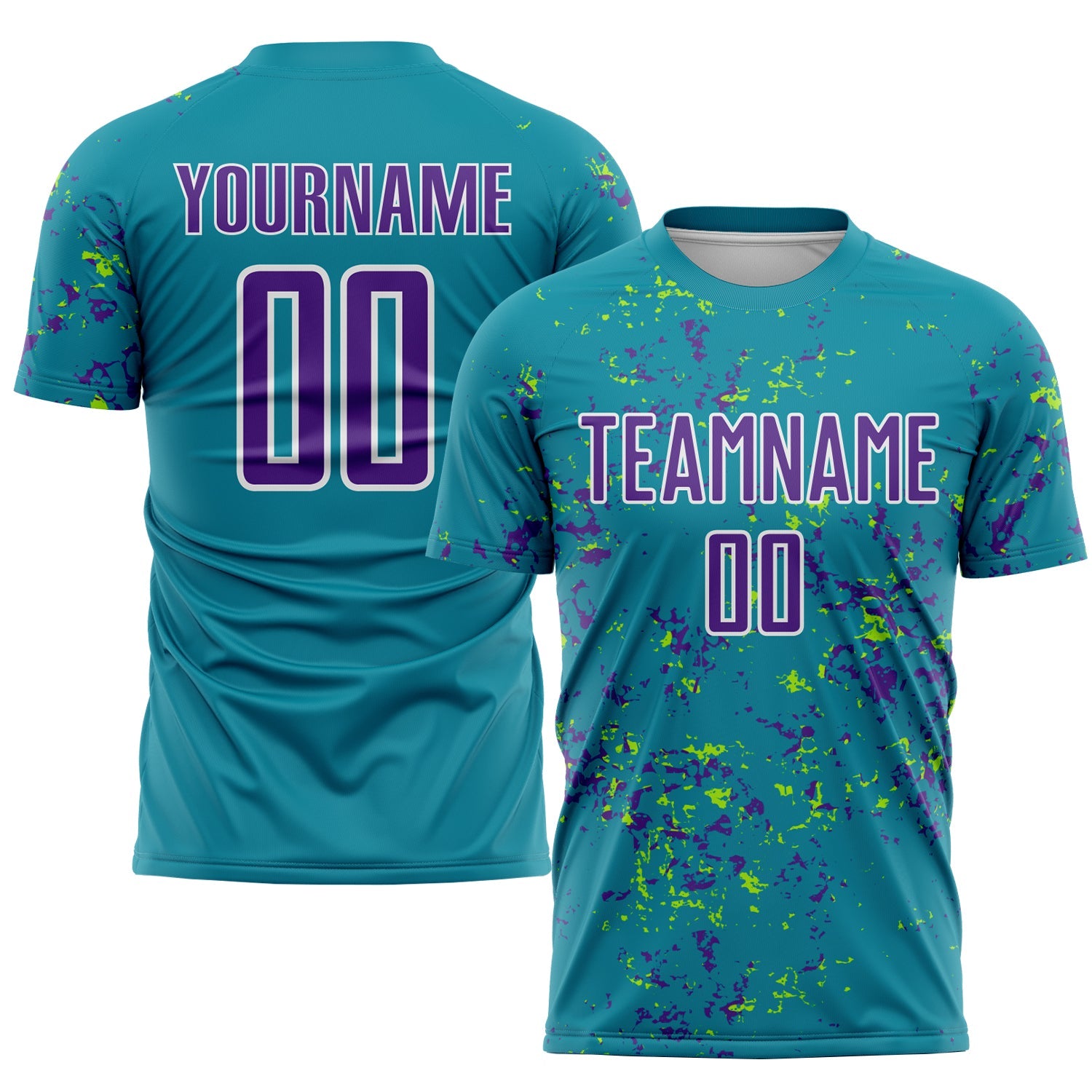 Custom Teal Purple-Neon Green Abstract Fragment Art Sublimation Soccer Uniform Jersey - Sky-Custom