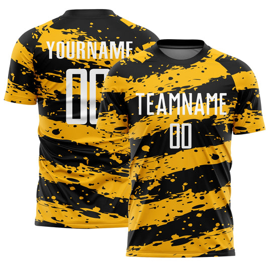 Custom Black White-Gold Splash Sublimation Soccer Uniform Jersey - Sky-Custom