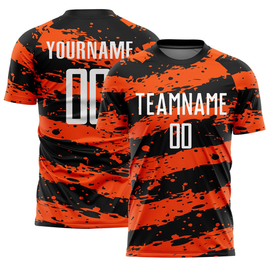 Custom Black White-Orange Splash Sublimation Soccer Uniform Jersey - Sky-Custom