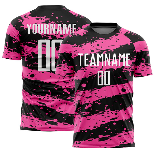 Custom Black White-Pink Splash Sublimation Soccer Uniform Jersey - Sky-Custom