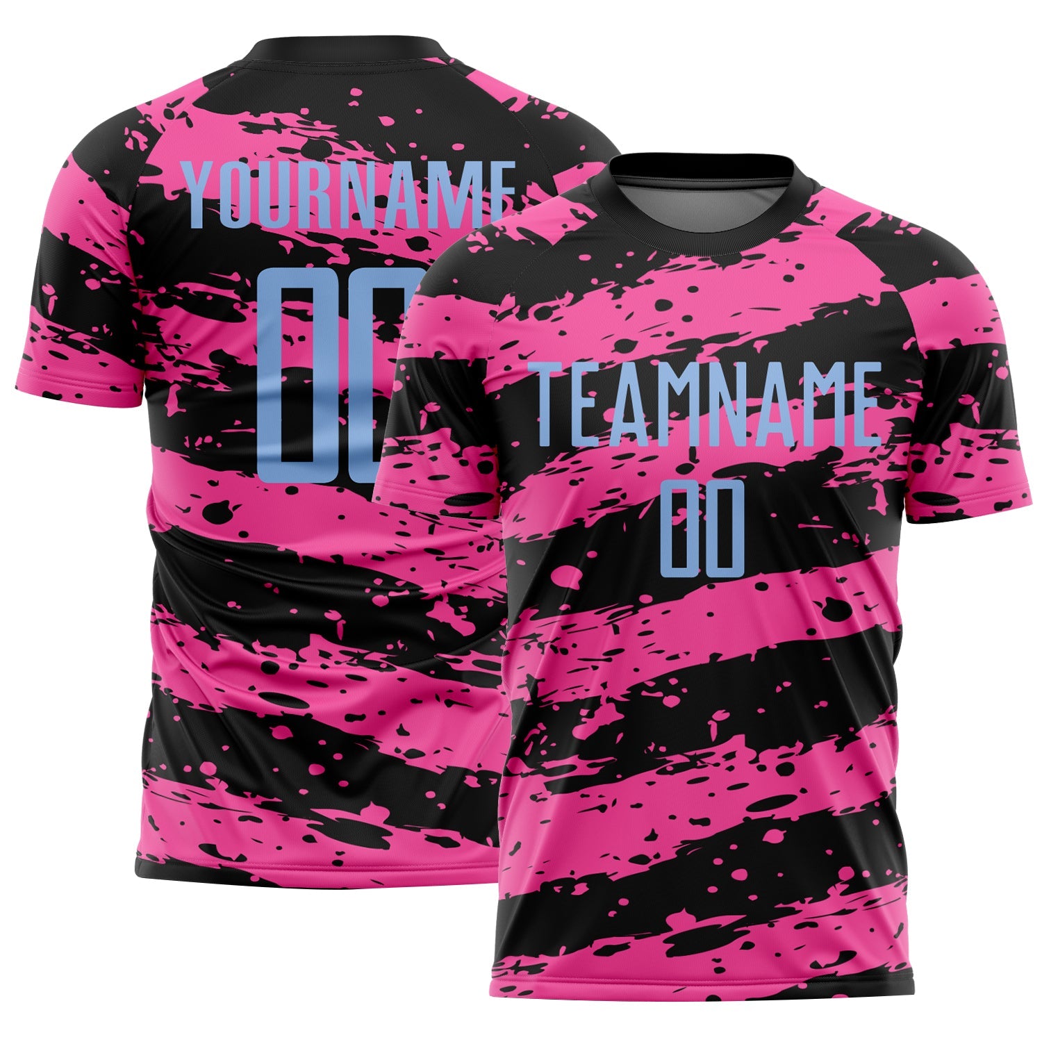 Custom Black Light Blue-Pink Splash Sublimation Soccer Uniform Jersey - Sky-Custom