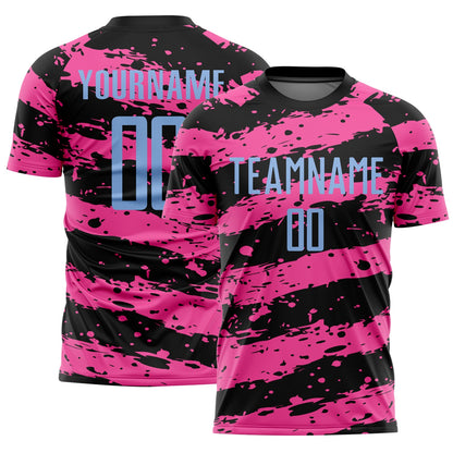 Custom Black Light Blue-Pink Splash Sublimation Soccer Uniform Jersey - Sky-Custom
