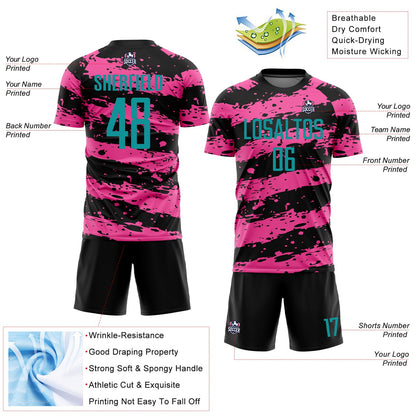 Custom Black Teal-Pink Splash Sublimation Soccer Uniform Jersey - Sky-Custom