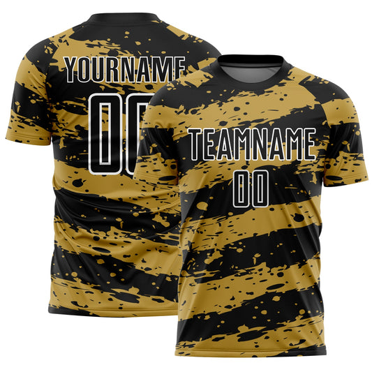 Custom Black Old Gold-White Splash Sublimation Soccer Uniform Jersey - Sky-Custom