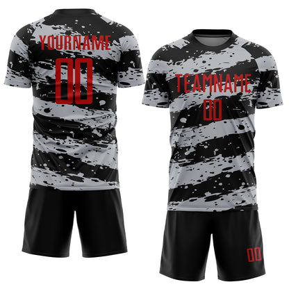 Custom Black Red-Gray Splash Sublimation Soccer Uniform Jersey - Sky-Custom