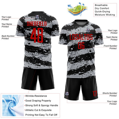Custom Black Red-Gray Splash Sublimation Soccer Uniform Jersey - Sky-Custom