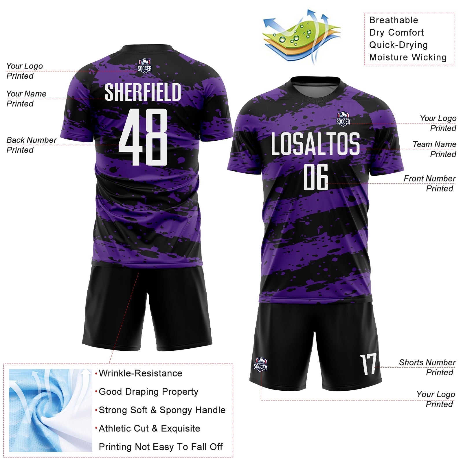 Custom Black White-Purple Splash Sublimation Soccer Uniform Jersey - Sky-Custom