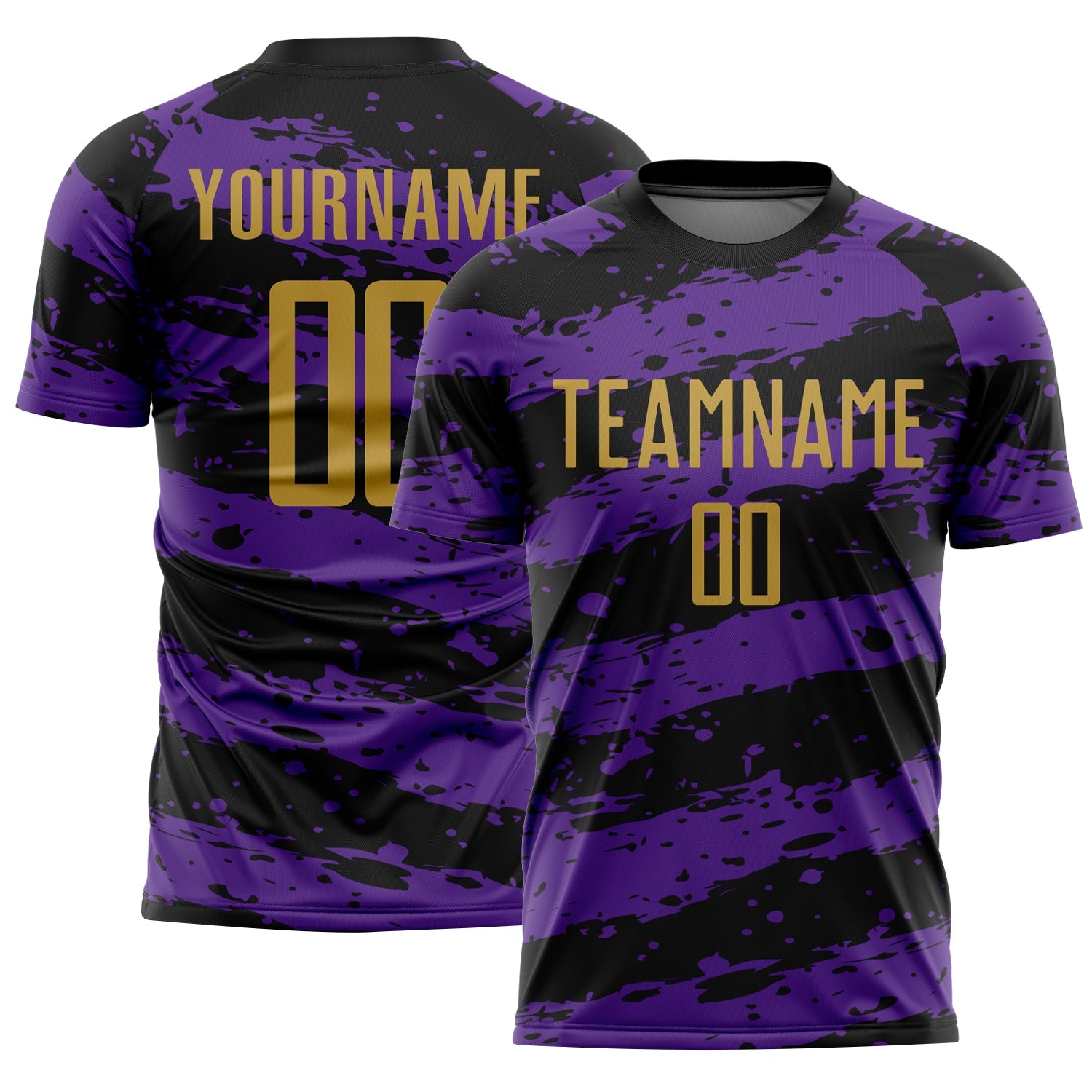 Custom Black Old Gold-Purple Splash Sublimation Soccer Uniform Jersey - Sky-Custom