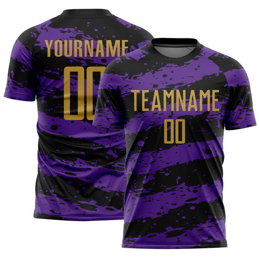 Custom Black Old Gold-Purple Splash Sublimation Soccer Uniform Jersey - Sky-Custom