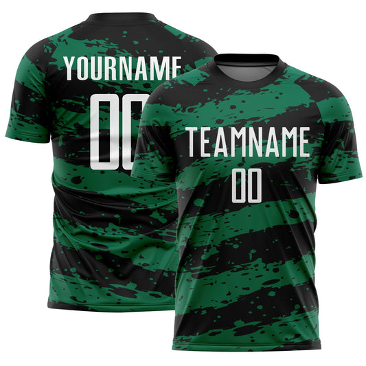 Custom Black White-Kelly Green Splash Sublimation Soccer Uniform Jersey - Sky-Custom