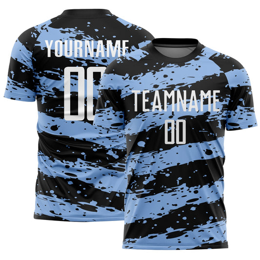 Custom Black White-Light Blue Splash Sublimation Soccer Uniform Jersey - Sky-Custom