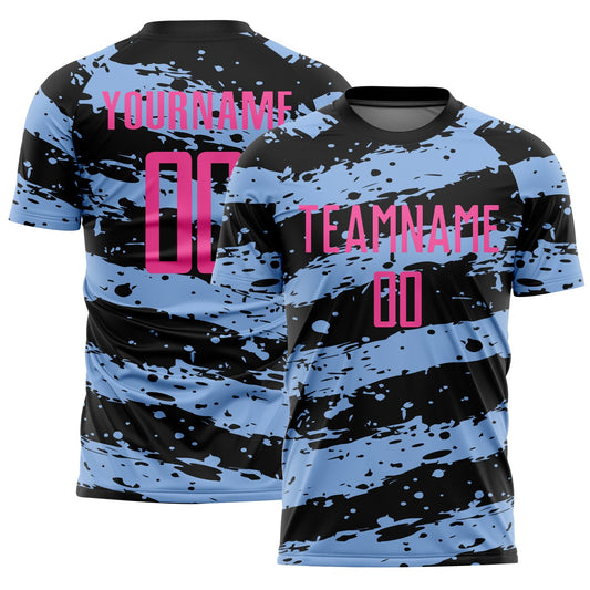 Custom Black Pink-Light Blue Splash Sublimation Soccer Uniform Jersey - Sky-Custom