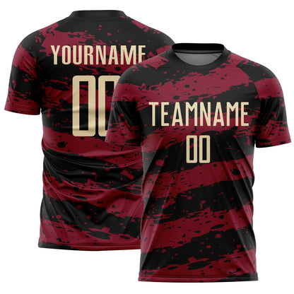 Custom Black Cream-Crimson Splash Sublimation Soccer Uniform Jersey - Sky-Custom