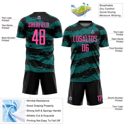 Custom Black Pink-Teal Splash Sublimation Soccer Uniform Jersey - Sky-Custom