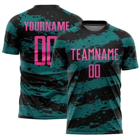 Custom Black Pink-Teal Splash Sublimation Soccer Uniform Jersey - Sky-Custom