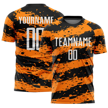 Custom Black White-Bay Orange Splash Sublimation Soccer Uniform Jersey - Sky-Custom