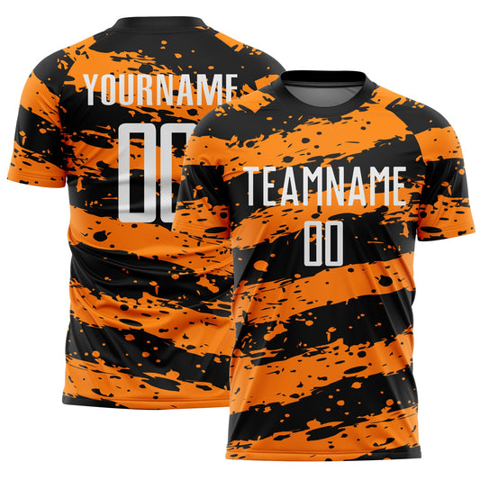 Custom Black White-Bay Orange Splash Sublimation Soccer Uniform Jersey - Sky-Custom