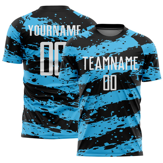 Custom Black White-Sky Blue Splash Sublimation Soccer Uniform Jersey - Sky-Custom