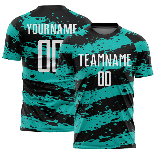 Custom Black White-Aqua Splash Sublimation Soccer Uniform Jersey - Sky-Custom