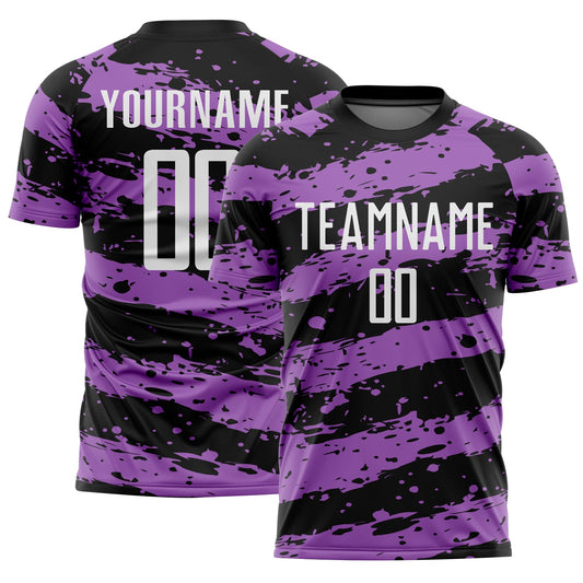 Custom Black White-Medium Purple Splash Sublimation Soccer Uniform Jersey - Sky-Custom