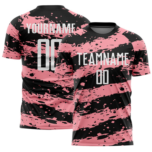 Custom Black White-Medium Pink Splash Sublimation Soccer Uniform Jersey - Sky-Custom
