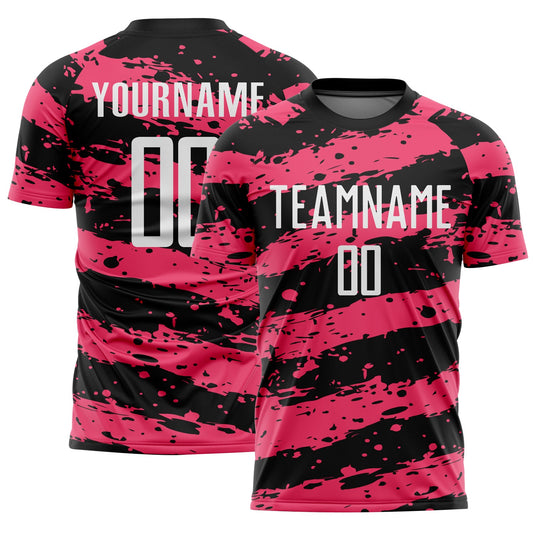 Custom Black White-Neon Pink Splash Sublimation Soccer Uniform Jersey - Sky-Custom