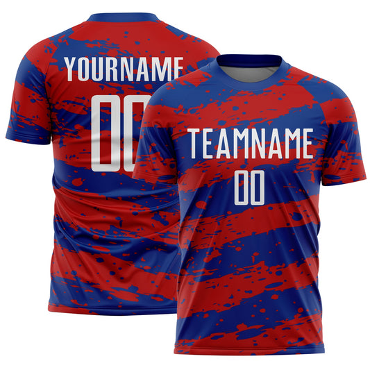 Custom Royal White-Red Splash Sublimation Soccer Uniform Jersey - Sky-Custom