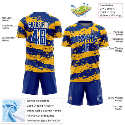 Custom Royal Gold-White Splash Sublimation Soccer Uniform Jersey - Sky-Custom