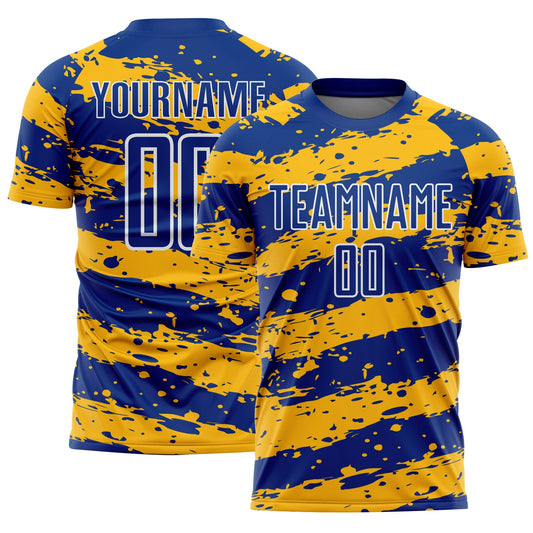 Custom Royal Gold-White Splash Sublimation Soccer Uniform Jersey - Sky-Custom