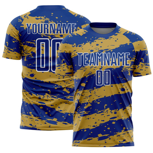 Custom Royal Old Gold-White Splash Sublimation Soccer Uniform Jersey - Sky-Custom