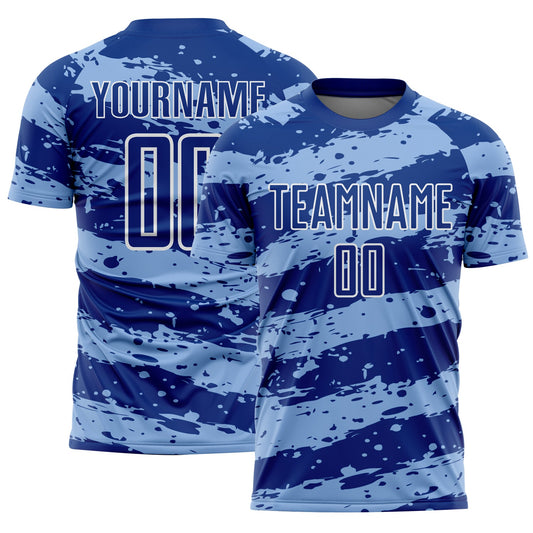 Custom Royal Light Blue-White Splash Sublimation Soccer Uniform Jersey - Sky-Custom