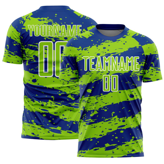 Custom Royal Neon Green-White Splash Sublimation Soccer Uniform Jersey - Sky-Custom